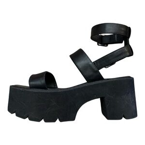 Women’s Black Chunky Deadstock Platform Sandals with Dual Adjustable Ankle Strap
